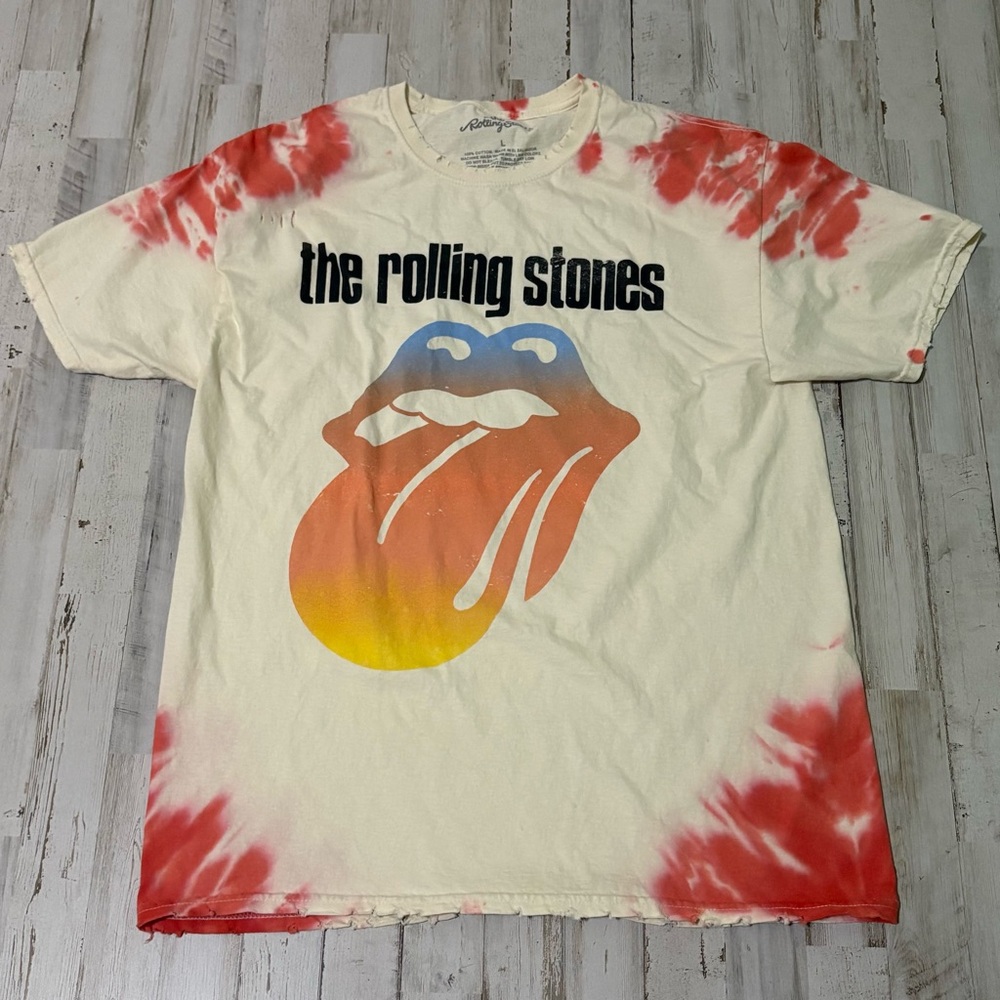 Rolling Stones Tie-Dye T-Shirt Distressed Size Large